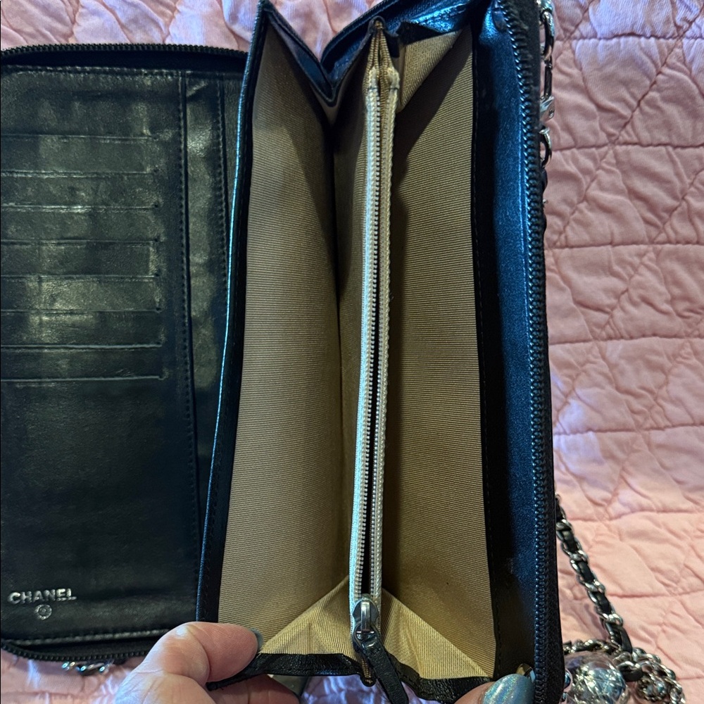 CHANEL Black Wallet/Organizer with Silver Chain - Picture 6 of 9